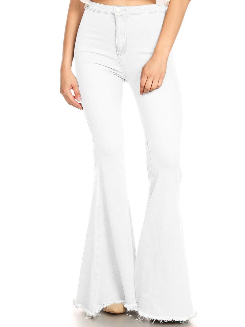 Anna-Kaci Women's Fashion High Waist Long Denim Bell Bottom Jeans Flared Pants, Off White, XX-Large - Image 1
